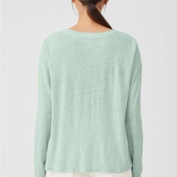 Eileen Fisher Top Womens Absinthe Linen Jersey Long Sleeve Crew Neck PM - Picture 3 of 8